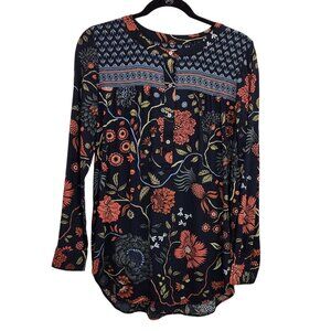Ann Taylor Loft Blue Floral Long Sleeve Boho Blouse Womens Size S